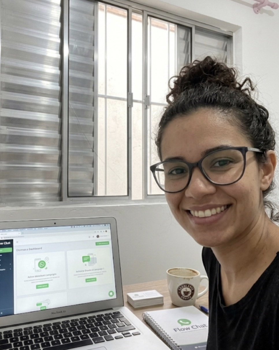 Camila — FlowChat AI customer, running her store on autopilot.